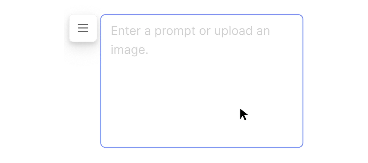 Prompt cell on hover: the border lifts to the accent colour and a handle appears at the top-left